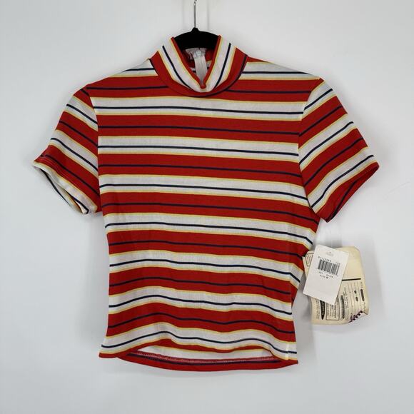 Rampage Vintage Deadstock Crop Top size Medium Highneck Red multi Stripe zipper - Picture 11 of 11